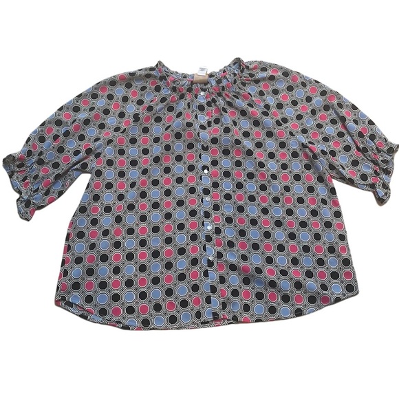 Ruby Rd. - Black Pink and Blue Geometric Design Button down Blouse - Size 2X - Picture 1 of 6